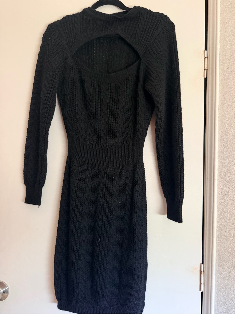 Source Unknown Black Cable Knit Midi Dress with Back Cutout